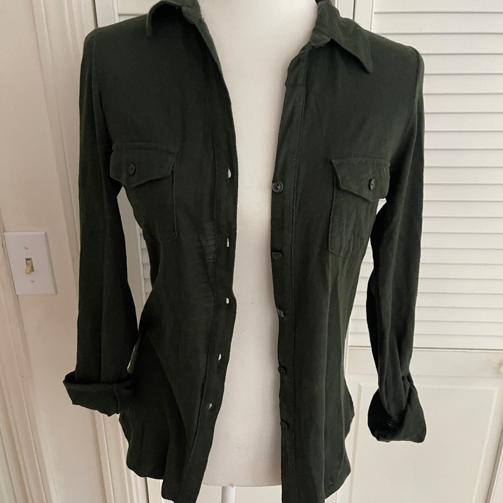 Olive green button up top